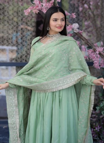 Silk Salwar Suit in Sea Green Enhanced with Plain Work