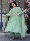 Silk Salwar Suit in Sea Green Enhanced with Plain Work - 2