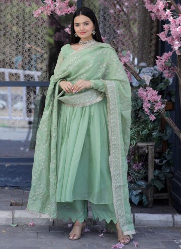 Silk Salwar Suit in Sea Green Enhanced with Plain 