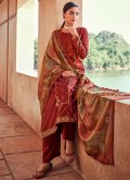 Silk Straight Salwar Suit in Rust Enhanced with Embroidered - 2
