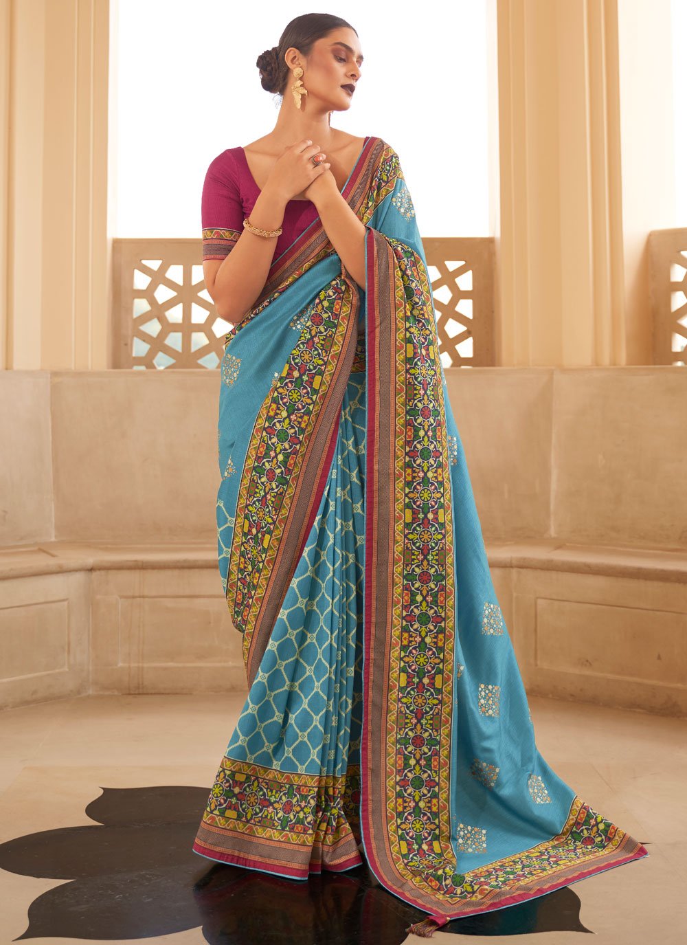 Silk Traditional Saree in Blue Enhanced with Woven