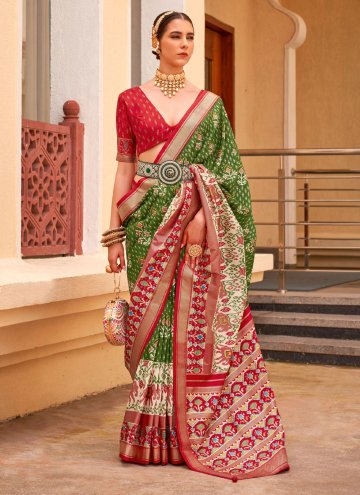 Silk Traditional Saree in Green Enhanced with Patola Print