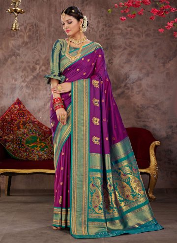 Silk Traditional Saree in Purple Enhanced with Wov