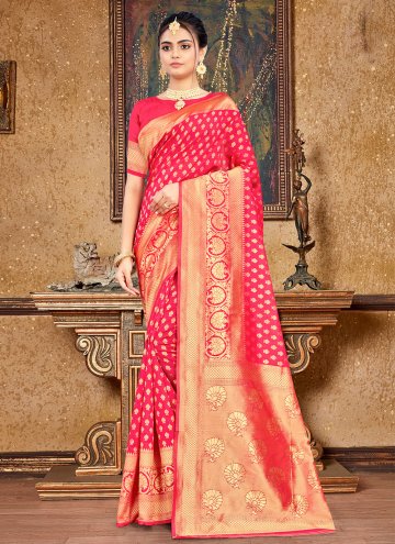 Silk Traditional Saree in Red Enhanced with Woven