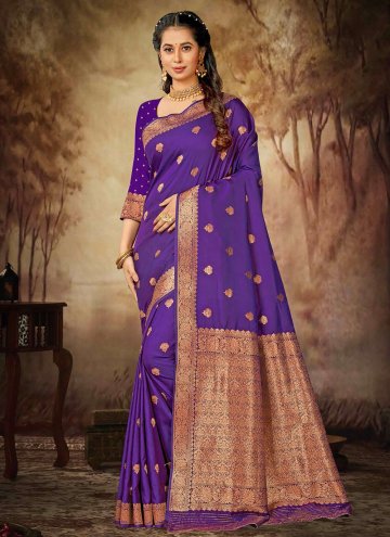 Silk Traditional Saree in Violet Enhanced with Wov