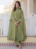 Silk Trendy Salwar Kameez in Green Enhanced with Plain Work - 2