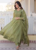Silk Trendy Salwar Kameez in Green Enhanced with Plain Work - 3
