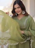 Silk Trendy Salwar Kameez in Green Enhanced with Plain Work - 4