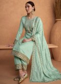 Silk Trendy Salwar Kameez in Sea Green Enhanced with Embroidered - 2