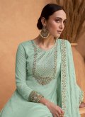 Silk Trendy Salwar Kameez in Sea Green Enhanced with Embroidered - 3
