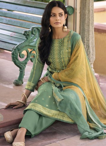 Silk Trendy Salwar Suit in Green Enhanced with Digital Print