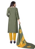 Silk Trendy Salwar Suit in Green Enhanced with Embroidered - 1