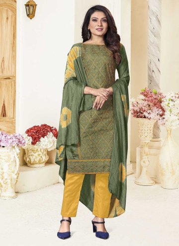 Silk Trendy Salwar Suit in Green Enhanced with Embroidered