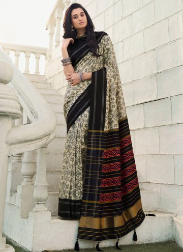 Silk Trendy Saree in Black and Cream Enhanced with
