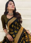 Silk Trendy Saree in Black and Gold Enhanced with Border - 1