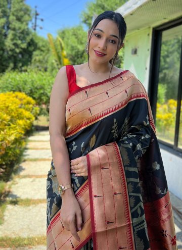 Silk Trendy Saree in Black Enhanced with Woven