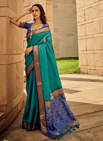Silk Trendy Saree in Blue Enhanced with Woven