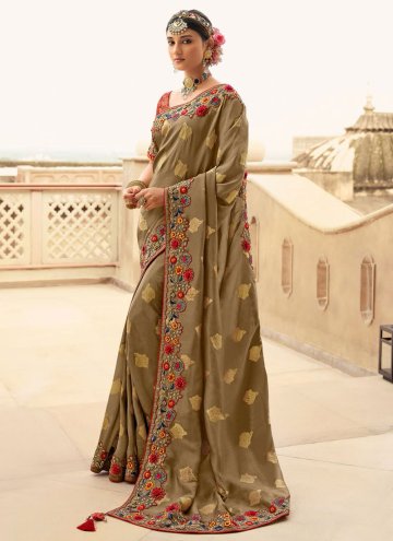 Silk Trendy Saree in Brown Enhanced with Embroider