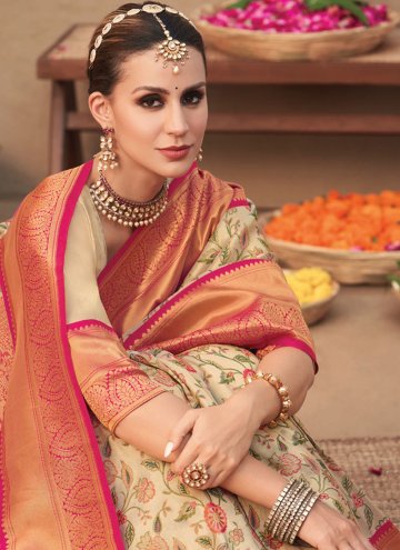 Silk Trendy Saree in Cream Enhanced with Woven