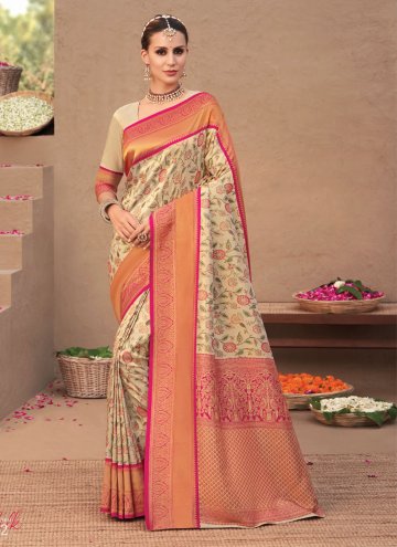 Silk Trendy Saree in Cream Enhanced with Woven