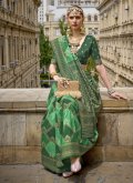 Silk Trendy Saree in Green Enhanced with Fancy work - 1