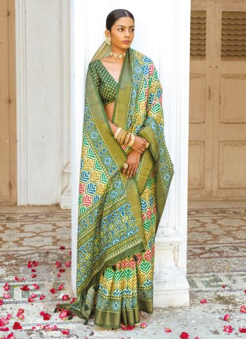 Silk Trendy Saree in Green Enhanced with Patch Border Work