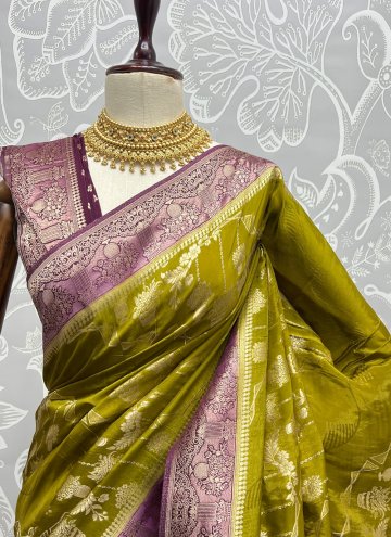 Silk Trendy Saree in Green Enhanced with Woven