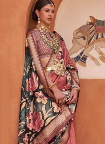 Silk Trendy Saree in Peach Enhanced with Digital Print