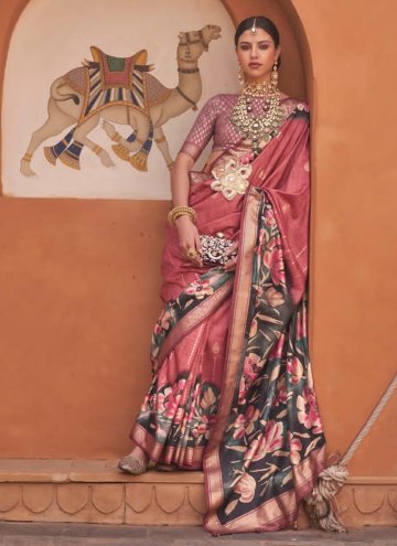 Silk Trendy Saree in Peach Enhanced with Digital P
