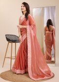 Silk Trendy Saree in Peach Enhanced with Embroidered - 3