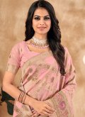 Silk Trendy Saree in Pink Enhanced with Embroidered - 1