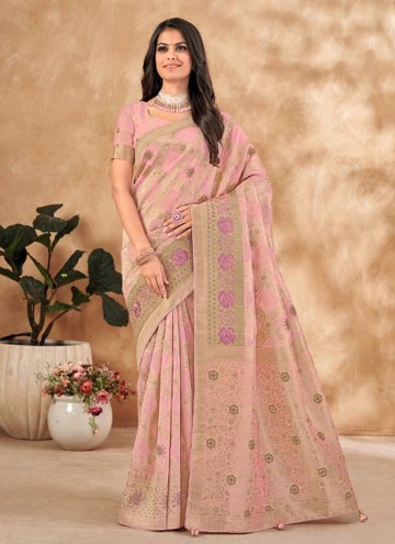 Silk Trendy Saree in Pink Enhanced with Embroidered