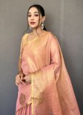 Silk Trendy Saree in Pink Enhanced with Woven - 1
