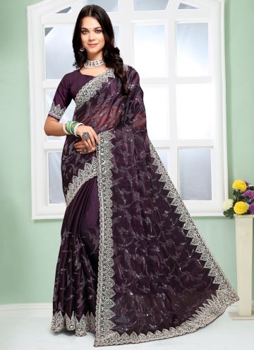 Silk Trendy Saree in Purple Enhanced with Embroidered