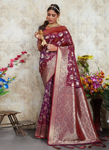 Silk Trendy Saree in Purple Enhanced with Foil Pri