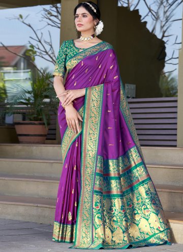 Silk Trendy Saree in Purple Enhanced with Woven