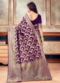 Silk Trendy Saree in Purple Enhanced with Woven - 3
