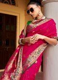 Silk Trendy Saree in Rani Enhanced with Woven - 1