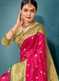 Silk Trendy Saree in Rani Enhanced with Woven - 1