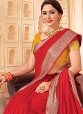 Silk Trendy Saree in Red Enhanced with Woven - 1
