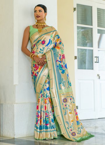 Silk Trendy Saree in Sea Green Enhanced with Woven