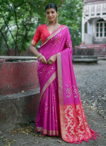 Silk Trendy Saree in Wine Enhanced with Woven