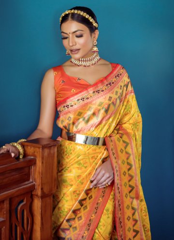 Silk Trendy Saree in Yellow Enhanced with Woven