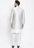 Silver and White Kurta Payjama With Jacket in Art Dupion Silk with Fancy work - 1