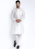 Silver and White Kurta Payjama With Jacket in Art Dupion Silk with Fancy work - 3