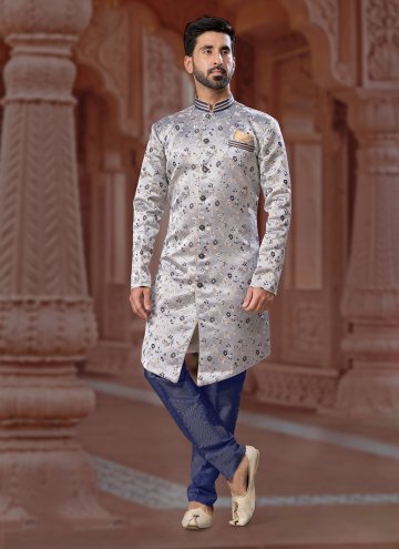 Silver Banarasi Jacquard Fancy work Indo Western S