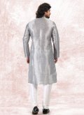 Silver Banarasi Jacquard Fancy work Kurta Pyjama - 2