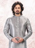 Silver Banarasi Jacquard Fancy work Kurta Pyjama - 3