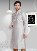 Silver color Art Dupion Silk Kurta with Embroidered - 1