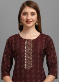 Soft Cotton Party Wear Kurti in Maroon Enhanced with Printed - 1